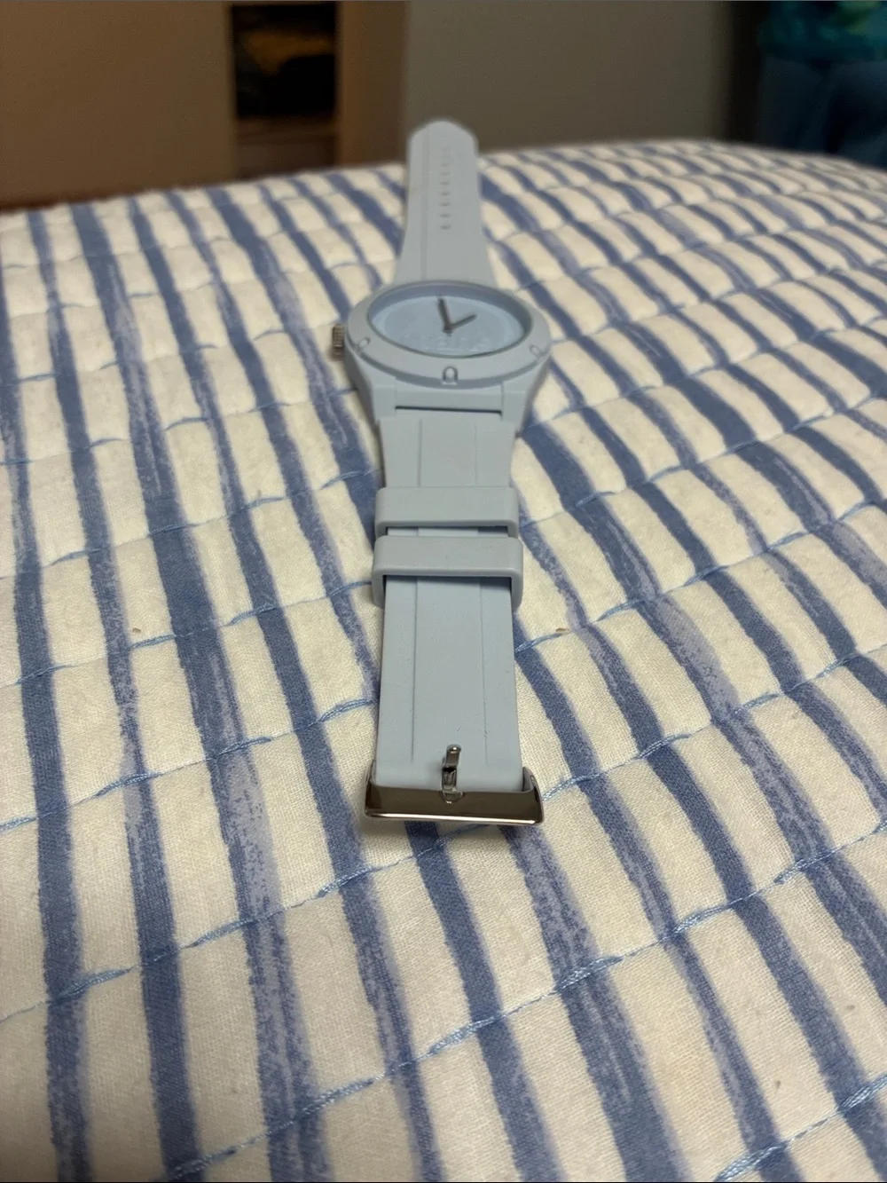 GUESS Light Gray Silicone Strap Watch with Silver Accents